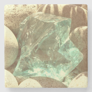 Grüner Quarz beiger Stein Natur Fels Mineral Steinuntersetzer