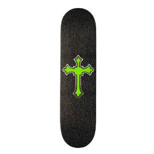 Grüner querer schwarzer Vintager lederner Skateboard
