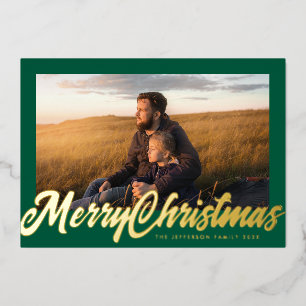 Grüner Rahmen & Gold Fröhliche Weihnachten Foto Folien Feiertagskarte