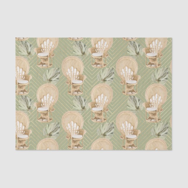 Grüner Rattanstuhl und Palmenleaf Seidenpapier (Vorderseite)