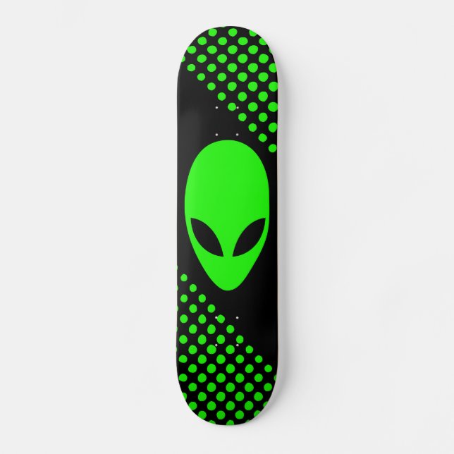 Grüner Raum-alien-Neonkopf Skateboard (Vorderseite)