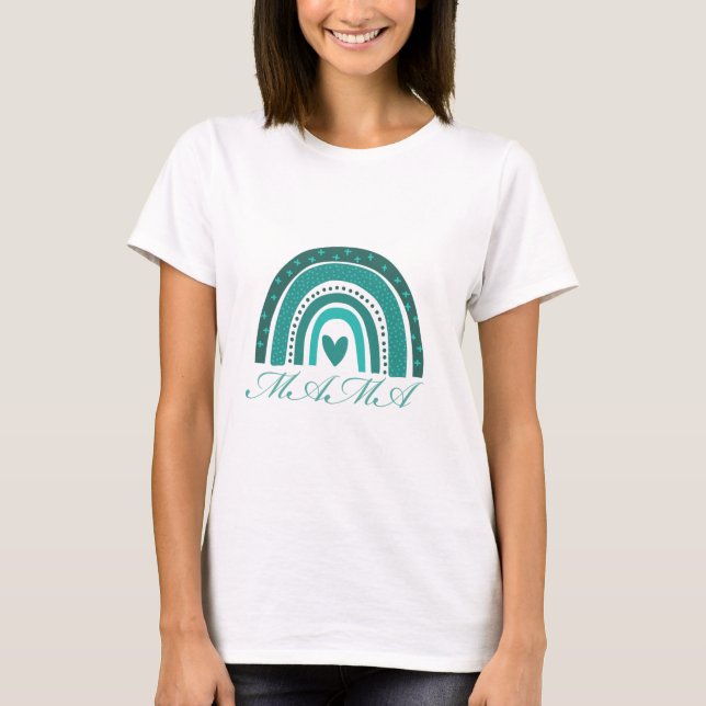 Grüner Regenbogen und Mama-Text T-Shirt (Vorderseite)