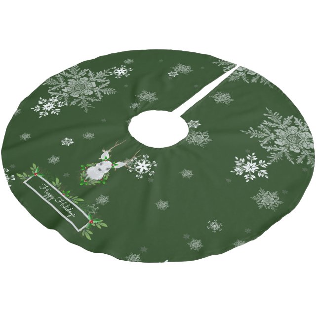 Grüner Rentierbaumrock Polyester Weihnachtsbaumdecke (Schrägansicht)
