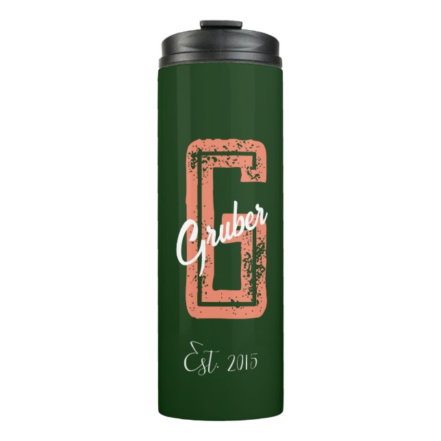 Grüner Retro-Minimalistischer moderner Monogramm-N Thermosbecher (Vorderseite)