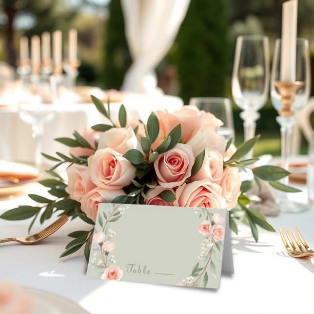 Grüner, romantischer Kranz aus der Rose Geflossene Platzkarte (Von Creator hochgeladen)