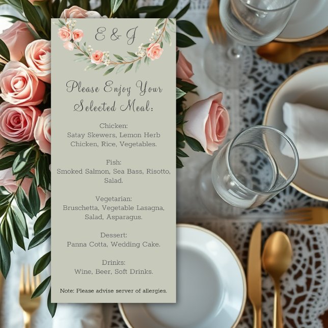 Grüner, romantischer Rose-Kranz Menükarte (Von Creator hochgeladen)