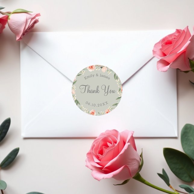 Grüner, romantischer Rose-Kranz Runder Aufkleber (Von Creator hochgeladen)