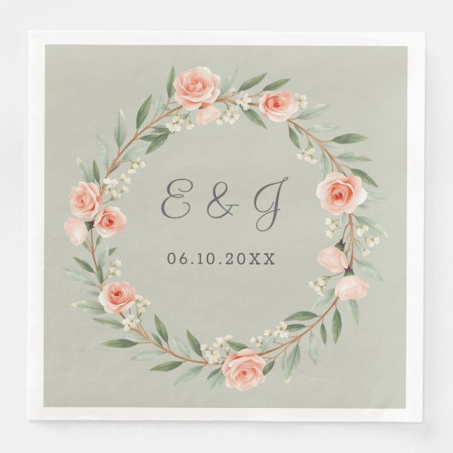 Grüner, romantischer Rose-Kranz Serviette (Vorderseite)