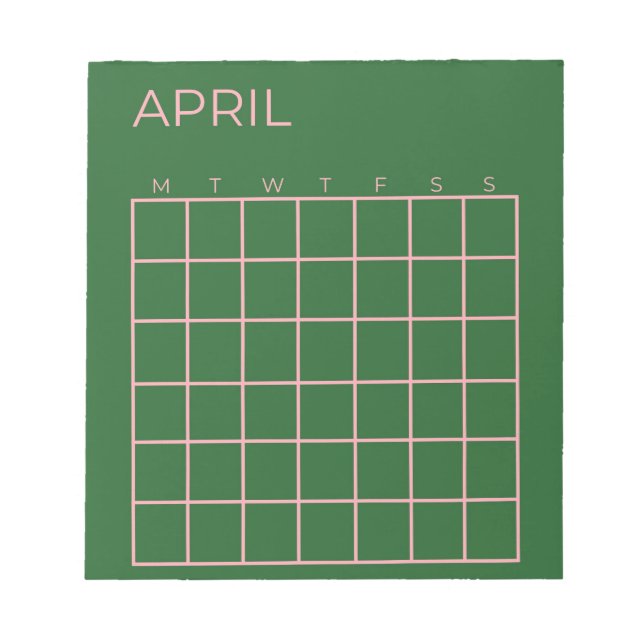 Grüner rosa April Undatierter Kalender der Organis Notizblock (Vorderseite)