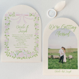Grüner Rosa Bogen Blumen Sommer Foto Hochzeit Einladung
