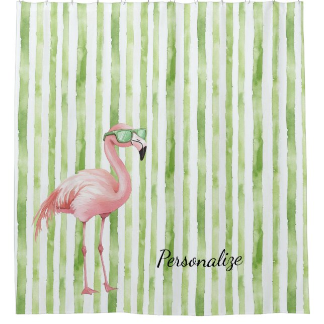 Grüner Rosa Flamingo   Duschvorhang (Vorderseite)