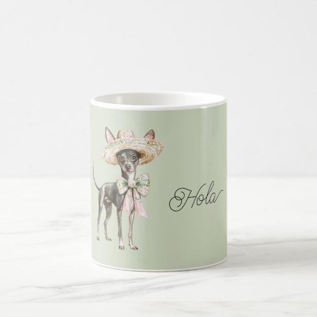 Grüner Rosa Hut Schleife Hund Kaffeetasse (Mittel)