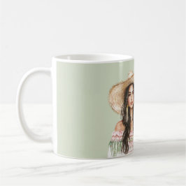 Grüner rosa Kleid weiblicher Hut Kaffeetasse