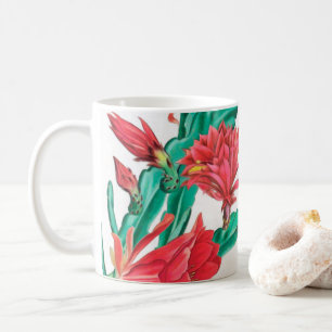 Grüner roter blühender Kaktusmuster Kaffeetasse