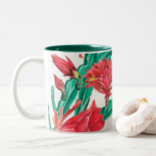 Grüner roter blühender Kaktusmuster Zweifarbige Tasse