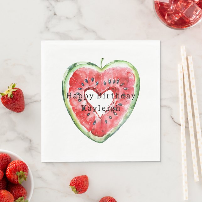 Grüner Roter Herz Wassermelone Geburtstag Serviette (Beispiel)