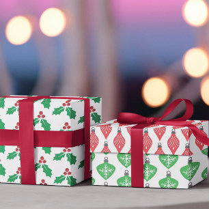 Grüner roter Holly-Schmuck Anhänger Geschenkpapier Set