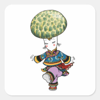 Grüner Russula-Pilz-Tante — Pilz-Sticker Quadratischer Aufkleber
