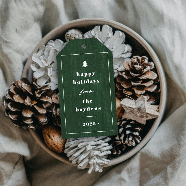 Grüner Rustikaler Baum Holzkorn-Weihnachtsgeschenk Geschenkanhänger (Von Creator hochgeladen)