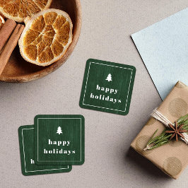 Grüner Rustikaler Baum Holzoptik Weihnachtssticker Quadratischer Aufkleber