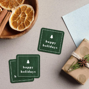 Grüner Rustikaler Baum Holzoptik Weihnachtssticker Quadratischer Aufkleber