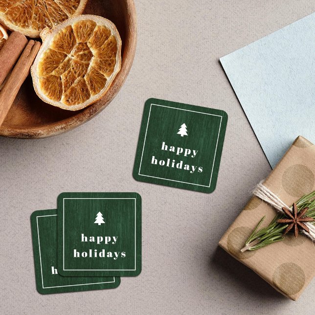 Grüner rustikaler Holzoptik-Weihnachtssticker Quadratischer Aufkleber (Von Creator hochgeladen)