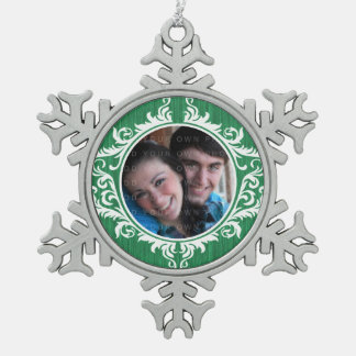 Grüner Rustikaler Wirbel Feiertags-Foto-Schmuck Schneeflocken Zinn-Ornament