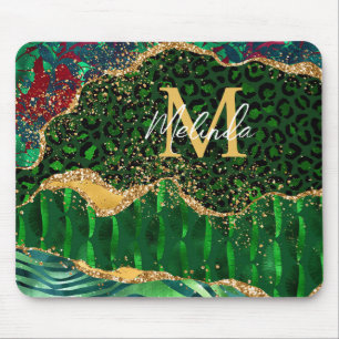 Grüner Safari-Achat mit Tierprint Mousepad