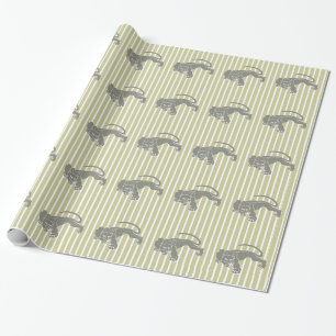 Grüner Safari-Streifen mit Leopard Geschenkpapier