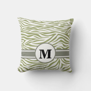 Grüner SafariZebra mit Monogramm Kissen