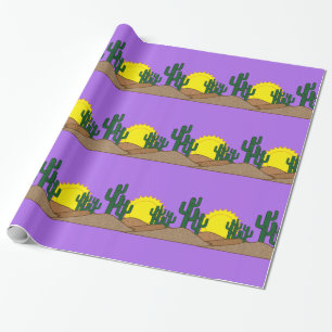 Grüner Saguaro-Kaktus-Wüsten-Sonnenuntergang Geschenkpapier