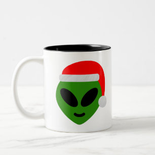 grüner Santa-Alien-Emoji Zweifarbige Tasse