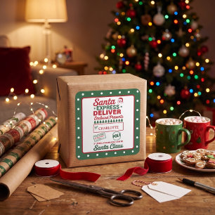 Grüner Santa-Express-Lieferung Weihnachten gepunkt Quadratischer Aufkleber