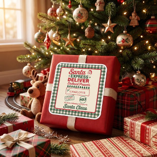 Grüner Santa Express Lieferung Weihnachten Kariert Quadratischer Aufkleber