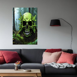 Grüner Schädel im Wald | AI Art Poster