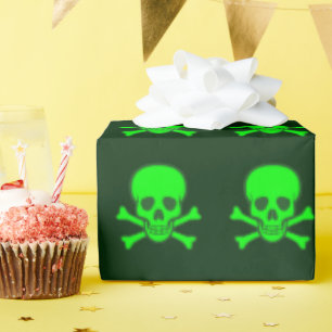 Grüner Schädel und Kreuzknochen Geschenkpapier