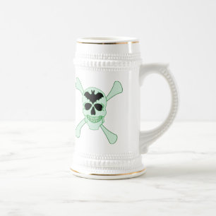 Grüner Schädel und Kreuzknochen Stein Bierglas
