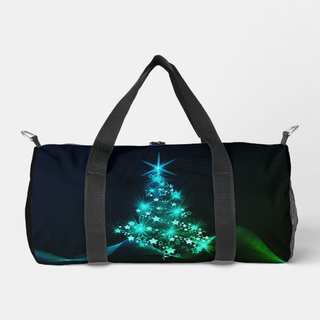 Grüner Schimmer der Sterne auf dunklem Weihnachtsb Duffle Bag (Vorderseite)