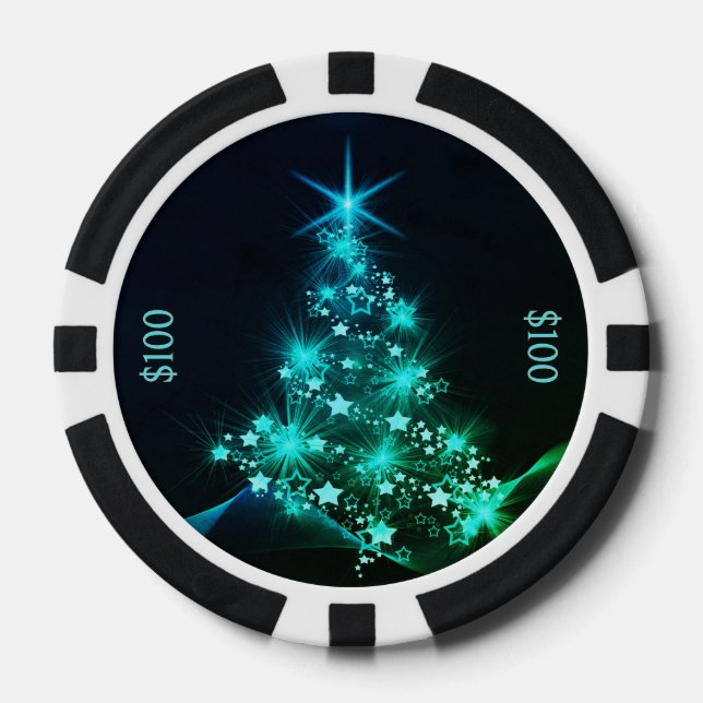 Grüner Schimmer der Sterne auf dunklem Weihnachtsb Pokerchips (Vorderseite)