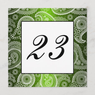 Grüner Schimmer Weißes Spitzen-Paisley-Tischschild Einladung