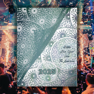 Grüner Schleier und Silbermuster 2025 neues Jahr Folien Feiertagspostkarte