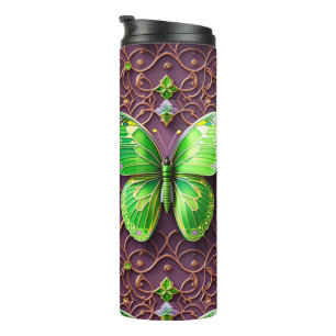Grüner Schmetterling 3D Optik Thermosbecher
