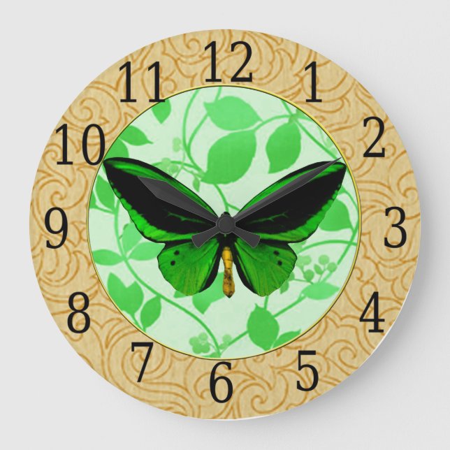 Grüner Schmetterling auf der Uhr grüner Blätter (Vorderseite)