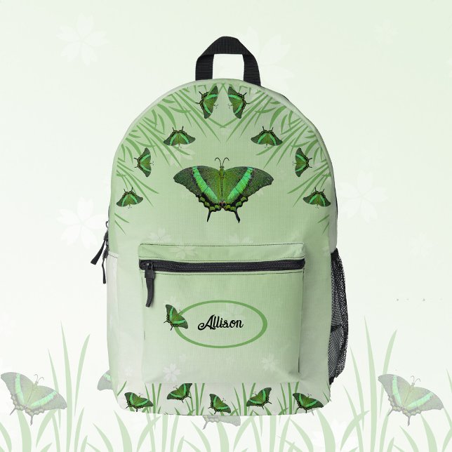 Grüner Schmetterling auf hellgrün - anpassbar Bedruckter Rucksack (Von Creator hochgeladen)