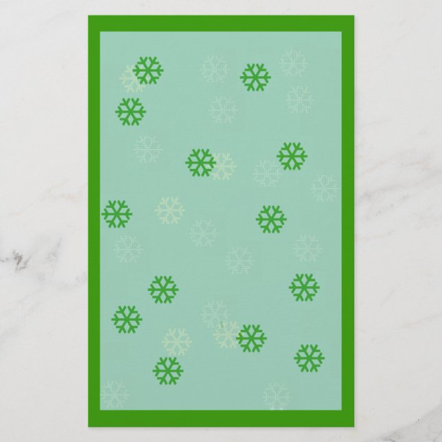 Grüner Schneeflocke-Winter stationär Briefpapier (Vorderseite)