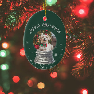 Grüner Schneeklugel-Schneeflocken-Foto Keramik Ornament