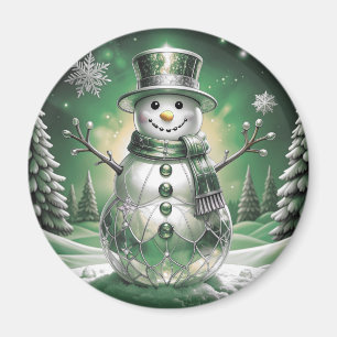 Grüner Schneemann-Schneeflocken-Feiertagsmagnet Magnet
