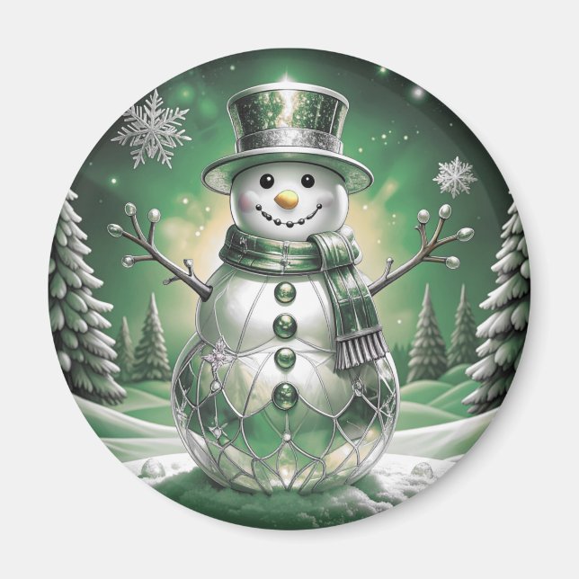 Grüner Schneemann-Schneeflocken-Feiertagsmagnet Magnet (Vorne)