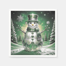 Grüner Schneemann-Schneeflocken-Feiertagsserviette Serviette
