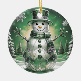 Grüner Schneemann-Schneeflocken-Weihnachtsbaumanhä Keramik Ornament
